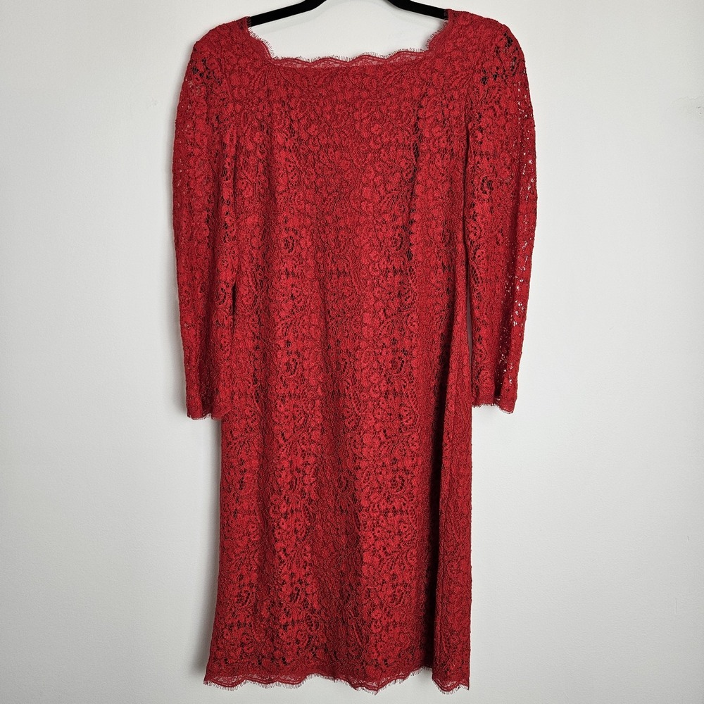 Cache Dress Sz 8 Lace Long Sleeve Knee Length Full Zip Back Night Out Red